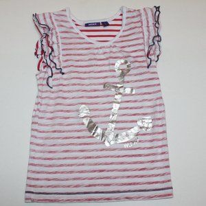 Mexx Girl's Stripe Silver Anchor Tee Top Shirt size M 4 5